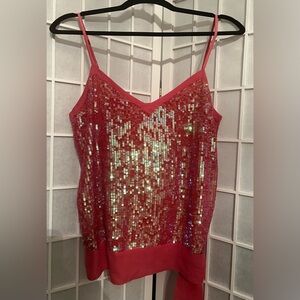 BEBE 100% Silk Chiffon Trim Sequin Tie-Side Cami Top Pink Size M NWT